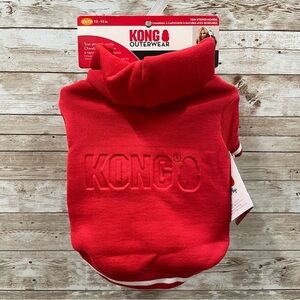 Dog KONG OuterWear Size XS Trim striped‎ Fleece pull over Hoodie Red & White
